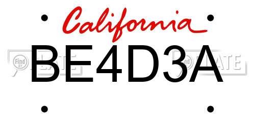 BE4D3A California License Plate