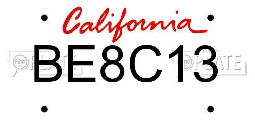 BE8C13 California License Plate