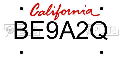 BE9A2Q California License Plate