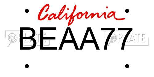 BEAA77 California License Plate