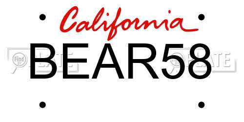 BEAR58 California License Plate