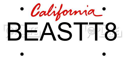 BEASTT8 California License Plate