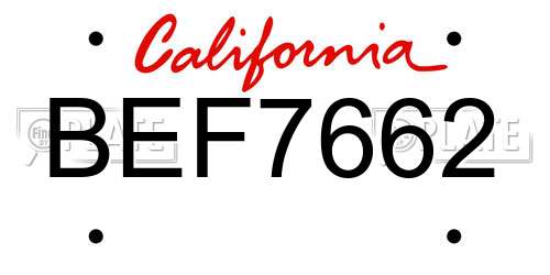 BEF7662 California License Plate