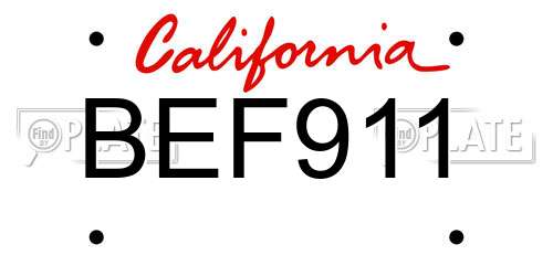 BEF911 California License Plate