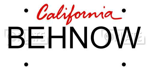 BEHNOW California License Plate