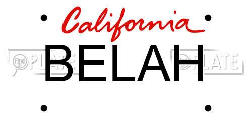 BELAH California License Plate