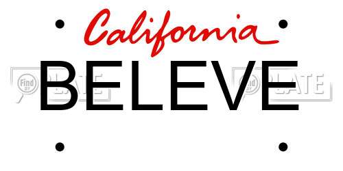 BELEVE California License Plate