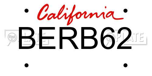 BERB62 California License Plate