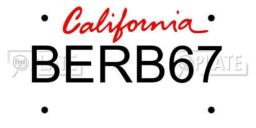 BERB67 California License Plate