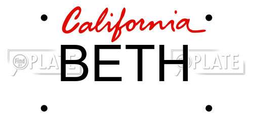 BETH California License Plate