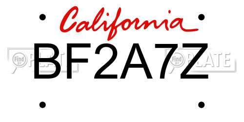 BF2A7Z California License Plate