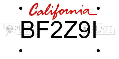 BF2Z9I California License Plate