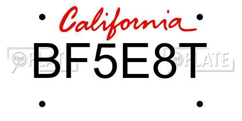 BF5E8T California License Plate