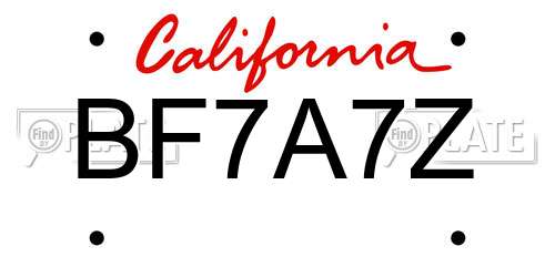 BF7A7Z California License Plate