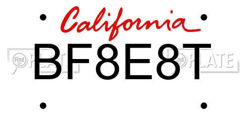 BF8E8T California License Plate