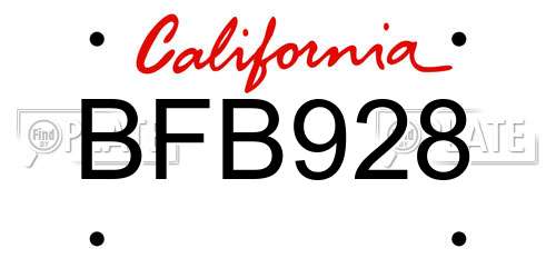 BFB928 California License Plate