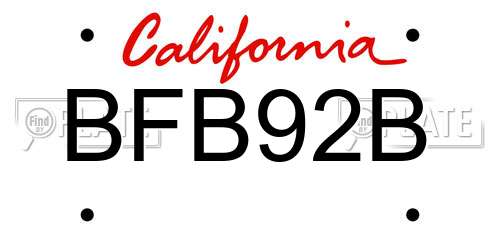 BFB92B California License Plate