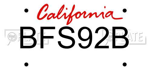 BFS92B California License Plate