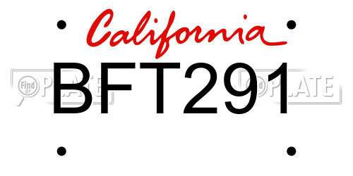 BFT291 California License Plate