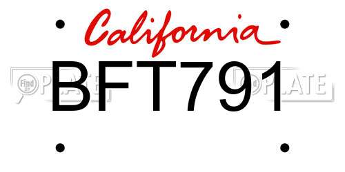 BFT791 California License Plate