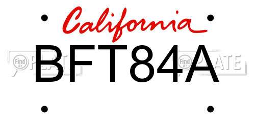 BFT84A California License Plate