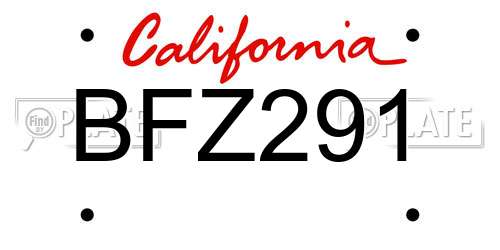 BFZ291 California License Plate