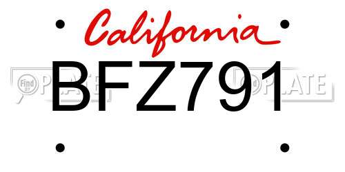 BFZ791 California License Plate