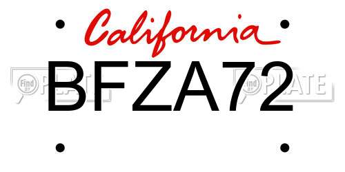 BFZA72 California License Plate