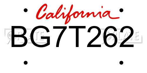 BG7T262 California License Plate