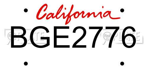 BGE2776 California License Plate