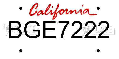 BGE7222 California License Plate