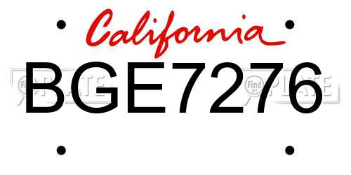 BGE7276 California License Plate