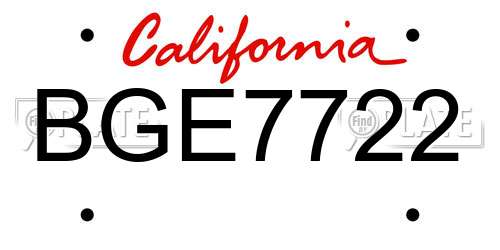 BGE7722 California License Plate