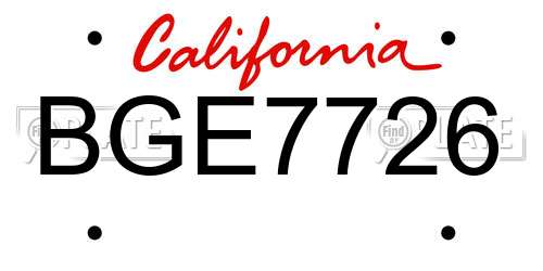 BGE7726 California License Plate