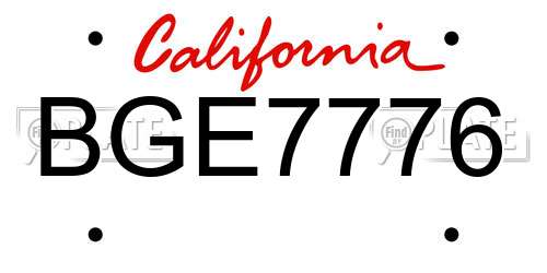 BGE7776 California License Plate