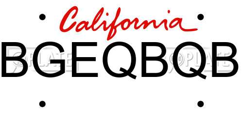 BGEQBQB California License Plate
