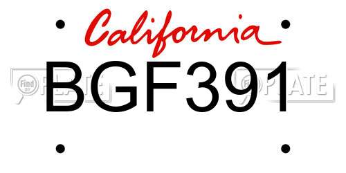 BGF391 California License Plate