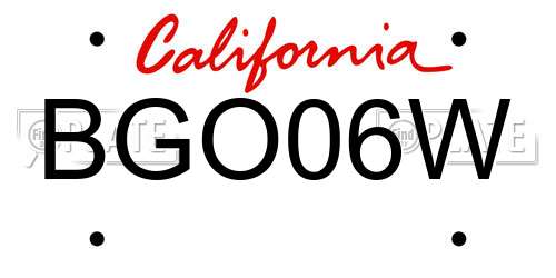 BGO06W California License Plate
