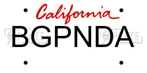 BGPNDA California License Plate