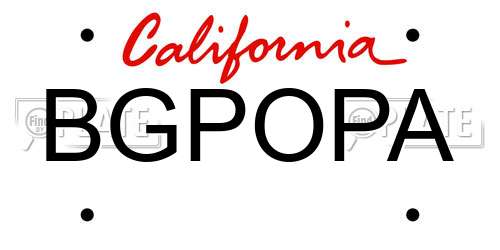 BGPOPA California License Plate