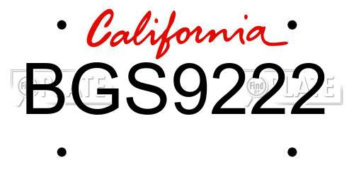 BGS9222 California License Plate