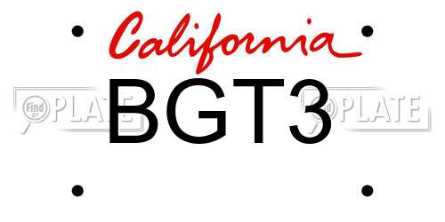 BGT3 California License Plate