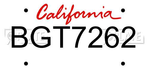 BGT7262 California License Plate