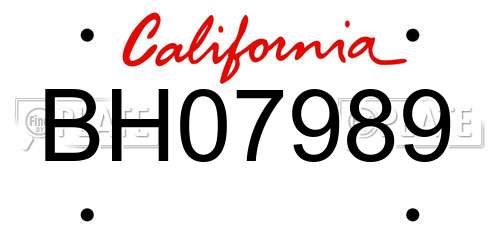 BH07989 California License Plate