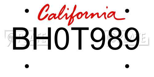BH0T989 California License Plate