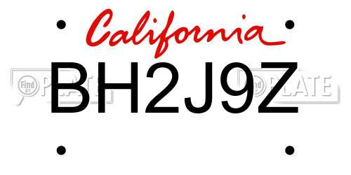 BH2J9Z California License Plate