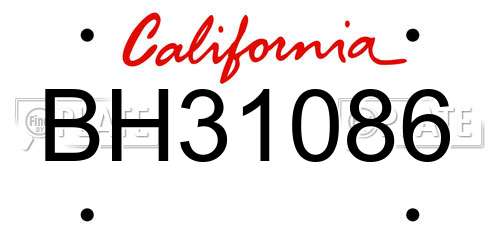 BH31086 California License Plate