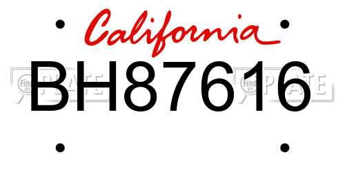 BH87616 California License Plate