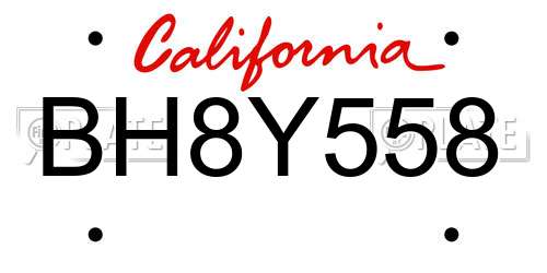 BH8Y558 California License Plate