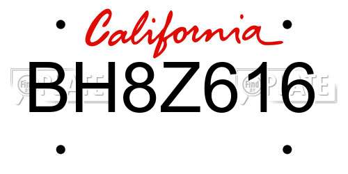 BH8Z616 California License Plate